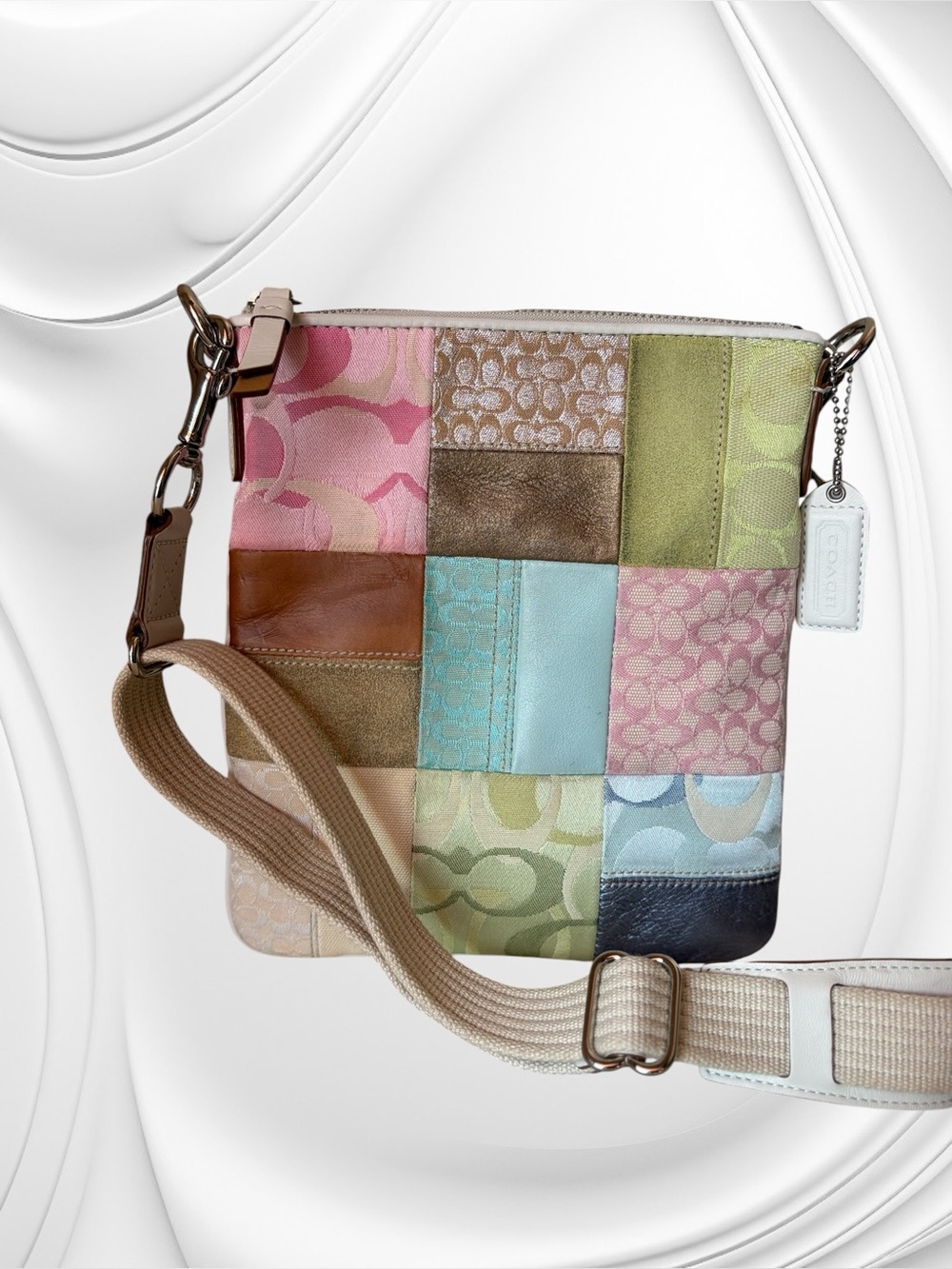 Vintage Coach Pastel Patchwork Crossbody Bag Y2K Swingpack F10877